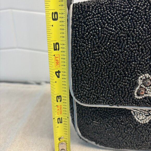 ☠️🖤Made in India Beaded Skull and Crossbones Shoulder Bag - Black & Silver☠️🖤 - Picture 8 of 10